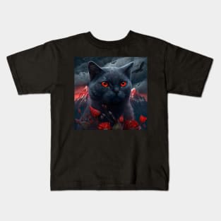 Evil Black British Shorthair Cat Kids T-Shirt